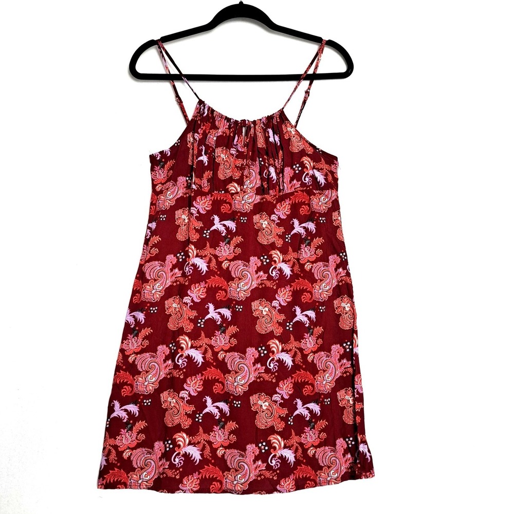 Birch Stone Sundress Large NWOT Red Paisley‎ Smocked Spaghetti Strap Mini Dress